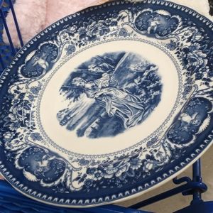 Colonial Courtesan Romance Lovers Rest in Garden Blue Transferware Charger Plate
